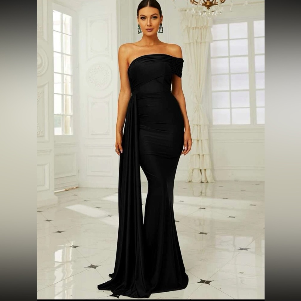One Shoulder Side Draped Formal Dress